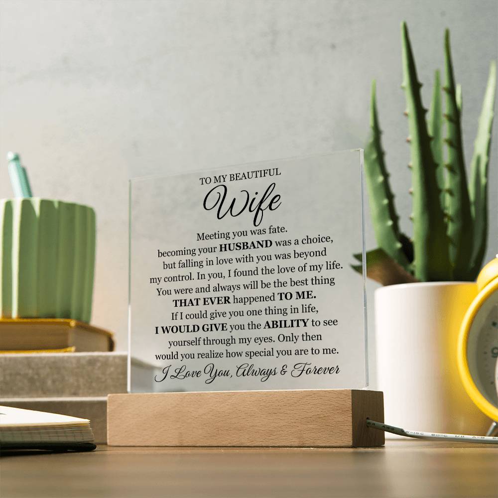 To My Beautiful Wife Printed - Acrylic Plaque Gift Set